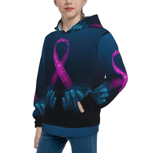 Pink Ribbon Awareness Kid Hoodies Boys Sweatshirts Girls Pullover with Pocket2