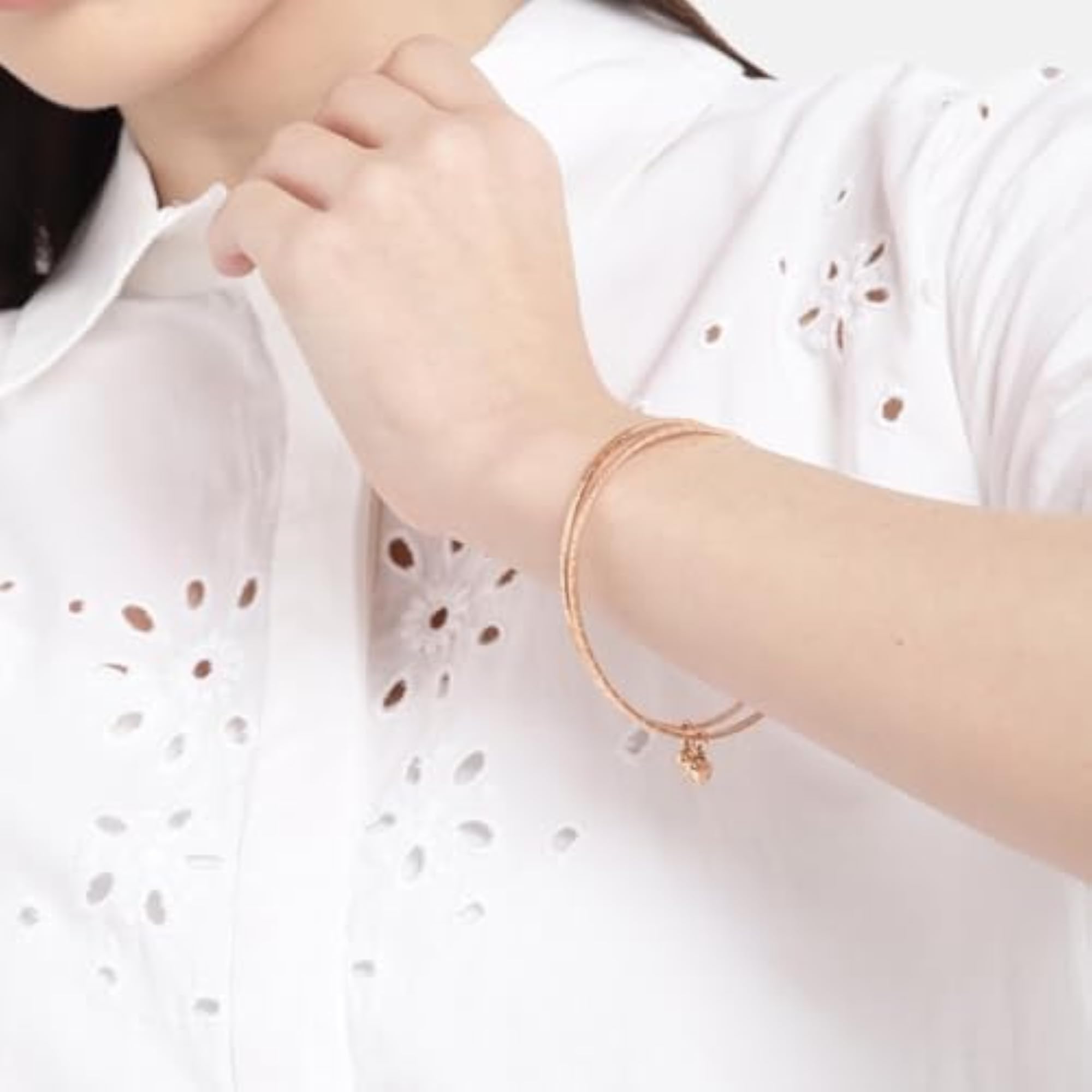 Women's 925 Sterling Silver Heart Rose Gold Plated Bangle Pair