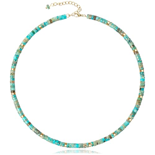 AGOT Beaded Gemstone Necklace for Women: Boho Bead Choker Natural Turquoise Stone Necklaces for Summer Beach - Handmade Jewelry for Her Birthday Christmas Gifts