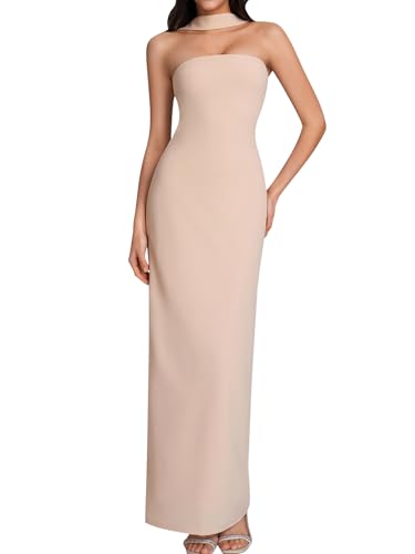 Image of HTZMO Women Elegant Summer Bodycon Maxi Dress Halter Neck Formal Wedding Guest Cocktail Party Long Dresses