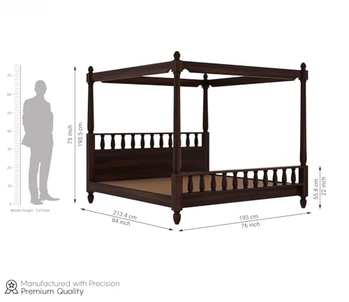 Image of Sheesham Solid Wood Allure Poster Bed Wooden Double Bed Cot Bed Furniture for Bedroom Home and Hotel (Walnut, King)