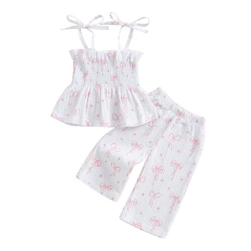 Little Kids Girl Summer Outfit Sleeveless Tied Flower Print Cami Tank Tops Elastic Pants Toddler 2Pcs Clothes Set