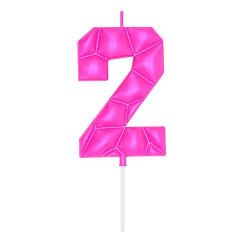 Image of DERVENTA Large Birthday Candle Number 3D Bubble Style 3.7 inch Party Celebration Anniversary Decoration Cake Topper 1 Piece (Pink, Number 2)