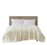 Beatrice Home Fashions GOTS Certified 100% Organic Cotton Medium Weight Blanket, Soft and Cozy Blanket for Bed, Sofa, Couch, Chair, Full/Queen, Oat