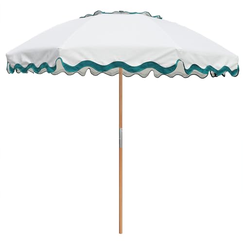 AMMSUN 7.8ft Seashore Umbrella, Outdoor Umbrella, Boho Beach & Patio Umbrella with UV 50+ Air Vent Ash Wood Pole Carry Bag & Water-Resistant Canvas Rivulet Green