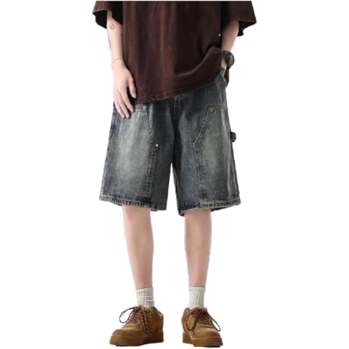 QJK Streetwear Baggy Summer Jorts Y2K Shorts Vintage Acid Wash Jean Shorts Fashion Jorts (Vintage Denim,M,Medium)