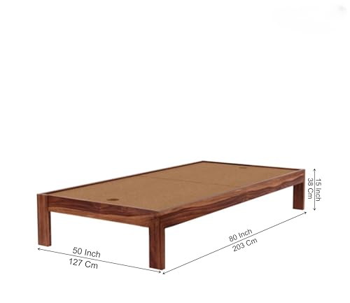 Image of SUNCOM Solid Sheesham Wood Single Bed Without Storage - Single Cot Wooden Palang - Space Saving Single Size Bed for Bedroom (Natural Finish) Mattress Size: 78x48 Inch