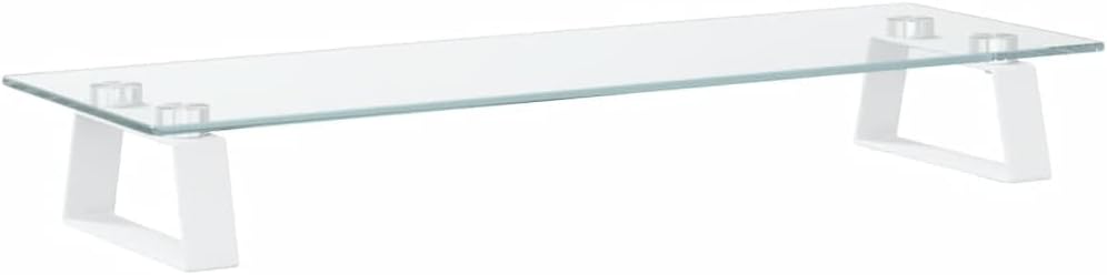 vidaXL White Tempered Glass and Metal Monitor Stand - Desktop Computer Riser for Office/SOHO, 23.6""x7.9""x3.1"", 374216