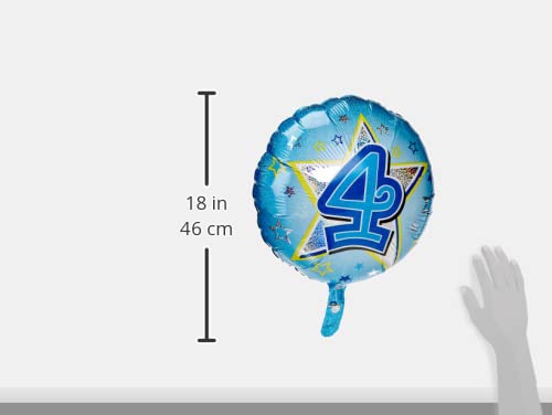 Folienballon „Blue Stars 4“ Holo – Runder Geburtstagsballon, Selbstschließendes Ventil, Für Helium/Luft, Wiederverwendbar