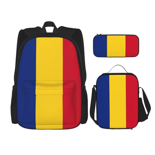 YHBLYKXP Flag of Romania Backpack 3-Piece Casual Backpack Set (Backpack + Waist Bag + Small Pouch), Unisex Daypack