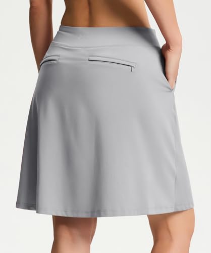 Image of Yogipace Women's 4 Pockets UV Protection 20 inch Modest Knee Length Skirt Athletic Running Golf Tennis Skort Zippered Pockets