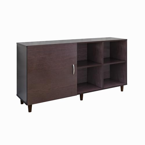 Image of VIKI Modern TV Unit for Living Room | Engineered Wood TV Cabinet with 1 Door Storage & 2 Open Shelves, Set Top Box Stand, Entertainment Unit, 140W x 74H x 40D cm | DIY | 1 Year Warranty (Wenge)