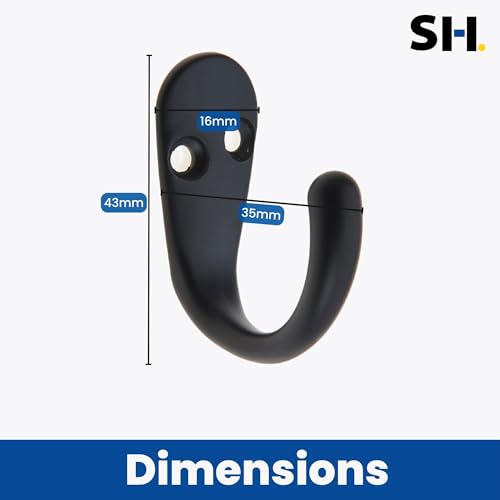 Select Hardware 2X Single Robe Coat Hooks with Screws, Matte Black, Door & Wall Mountable for Bathroom Bedroom Living Room Hallway (Pack of 2) - Image 2