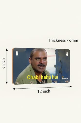 Image of Gangs of Wasseypur Key Holder - inchChabi Kaha Hai? inch Quote | Wooden Wall Mounted Organizer with 6 Hooks | Movie Merchandise Gift for Bollywood Fans | Surmount Gifting (30x10 cm)