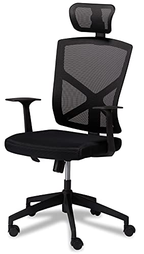 Furnhouse Ibbe Design Nova Pivotant Chaise de Bureau en Maille Respirante Noir Ergonomique Fauteuil de Bureau à roulettes Fonction Bascule et Réglable en Hauteur, Hauteur du Siège 47-57 cm Cover