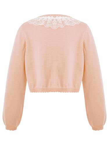 Kids Girls Long Sleeve Bolero Cardigan Lace Trim Knitted Outerwear2