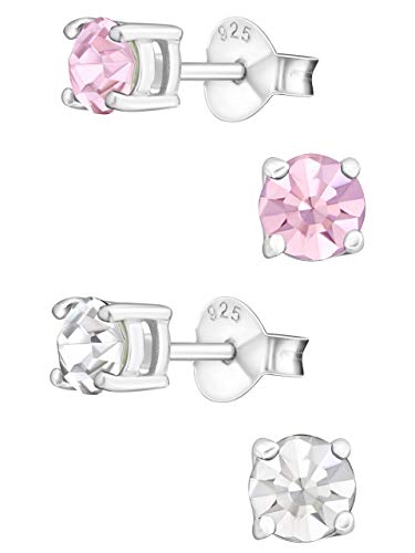 ICYROSE Set of 2 Pairs Sterling Silver Tiny 5mm CZ Pink White Stud Earrings for Girls/Women