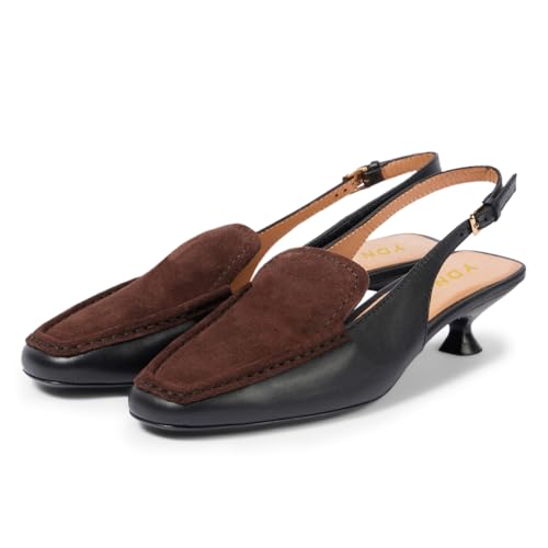 YDN Women's Chic Closed Square Toe Low Heel Pumps Slingback Strap Buckle Kitten Heels Daily Wear Work Shoes Size 4-16 US3