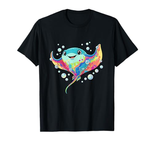 Happy Rainbow Manta Ray Lindo Animal Océano Camiseta