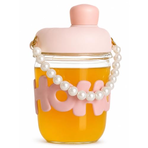 Image of Glass Tumbler with Lid & Pearl Handle - 350ml, Set of 1, Cute Drinking Glass Cup with Silicone Sleeve, Leakproof Portable Water Bottle for Coffee, Juice, Milk (Receiving rendom Color)