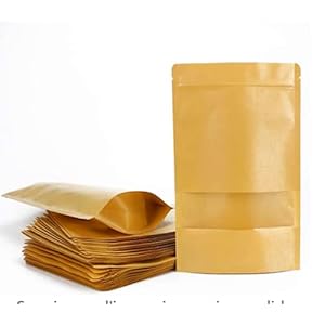 50 stuks kraftpapieren zakjes zelfdichtend, bruin, stand-up met transparant venster, ritssluiting, voor het bewaren van…