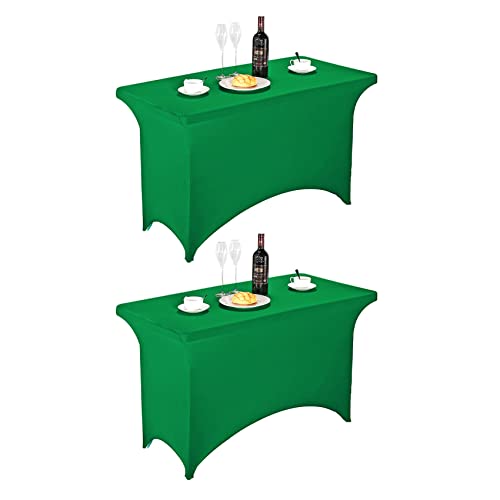 Image of FORLIFE 2Pack Spandex Table Covers,Fitted Tablecloth for Rectangular Tables, Stretch Patio Table Covers, Universal Spandex Table Cover for Wedding, Banquet, Party (4ft, Emerald)