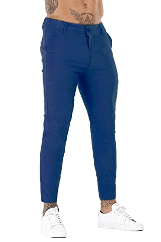 Gingtto Mens Dress Pants Stretch Waist Chinos Pants Men Slim Fit Tapered(Blue,30) #TOP3