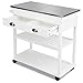 COSTWAY Carro de Cocina con Superficie Abrible en Acero Inoxidable y Estructura en MDF, Isla de Cocina con Rueda, Cajón, Estante y Repisa (Blanco)