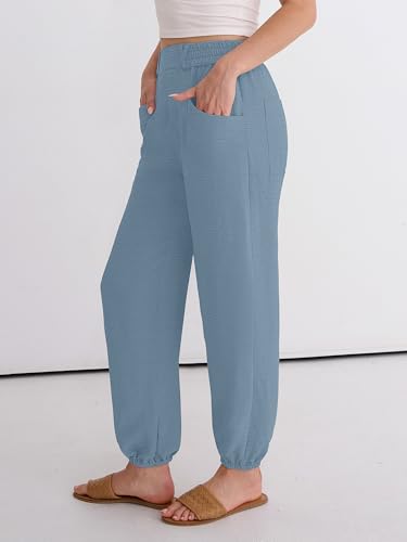 Image of ANRABESS Womens Pants Elastic Waist Summer Casual Harem Barrel Lounge Work Slacks Cropped Beach Vacation Clothes with Pockets