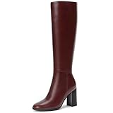 Lumeheel Burgundy Red Knee High Boots for Women - Round...