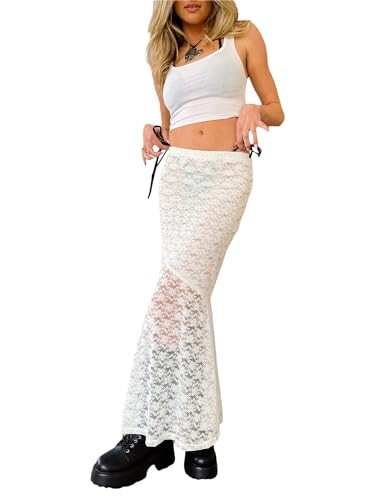 Women Lace Long Skirt High Waist See Through Midi Skirts Summer Elegant Beach Party Slim Fit Maxi Skirts4