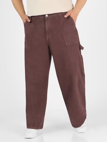 Image of Urbano Plus Men's Loose Mid Rise Baggy Fit Cargo Carpenter Jeans with 6 Pockets Non-Stretchable