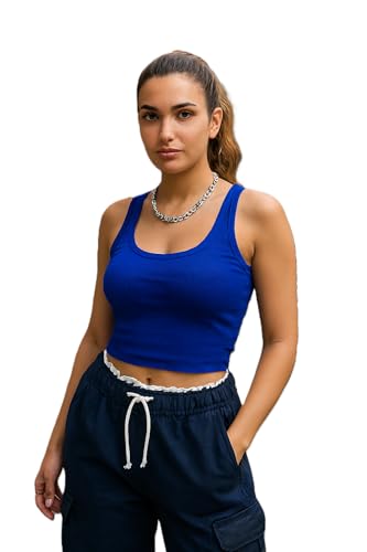 Image of 95% Cotton, 5% Lycra Women's and Girls Solid Ribbed Square Neck Tank Top | Tanktop for Women | Sleeveless Top | Crop Tanktop | Ribbed Tank Top