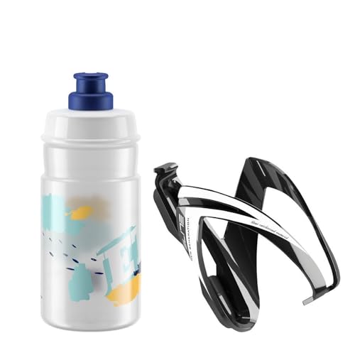 Elite Kit CEO Negro Brillante + Jet 350ml Transparente Logo Azul – Conjunto Completo Portabidon Botella – Ligero Biodegradable – Bicicleta Carretera MTB Gravel