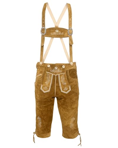 STEIGENHÖFER Lederhose Herren Tracht Kniebund - Reinhold - Trachtenhose mit Trägern - 100% Rindsleder - Traditionelle Echtlederhose - Ideal für Dein Oktoberfest Herren Outfit - Hellbraun - 52