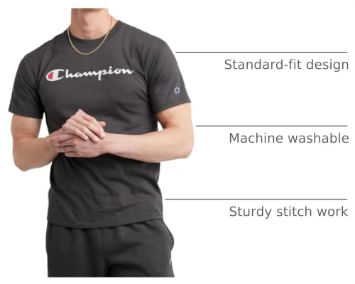 Image of Champion Men's Graphic Short Sleeve T-Shirt, Standard Fit, Classic Script Logo, Midweight 100% Cotton