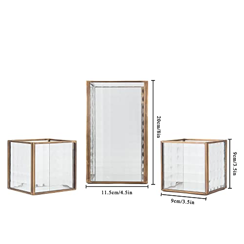 Jhy Design Set Of 3 Copper Frame With Texture Glass Hurricane Candleholder Lantern Decorative Box Plant Terrarium Tabletop Curio Case/Shadow Box Great #TOP1
