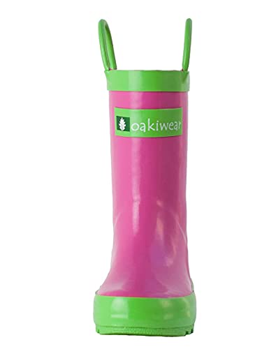 Oaki Kids Rubber Rain Boots With Easy-On Handles, Pink & Green, 6T #TOP3