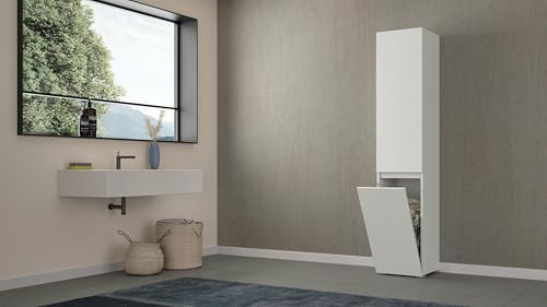 Terraneo Mobile Multiuso Con Cestello Portabiancheria Estraibile, Colore Bianco – Mobile Salvaspazio Per Bagno O Lavanderia, Dimensioni Compatte 45X37X195 Cm - 4