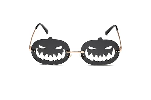 NEW, 2-Pack Pumpkin Sunglasses Rimless Eyewear for Women Men Party Carnival Prom Halloween Glasses (Pumpkin, Orange + Black)4