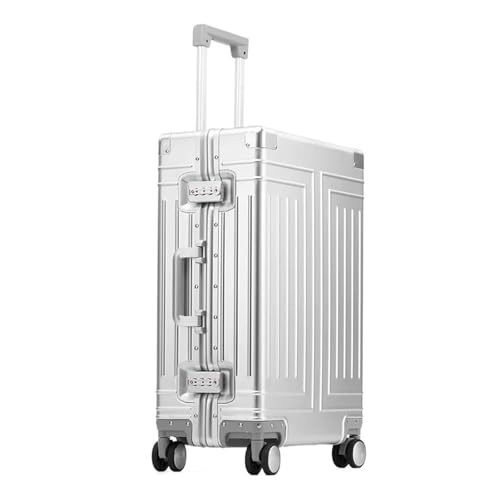 Luggage Luggage Sets Aluminum Suitcase Wheels Women Girl Men Cabin Carry-On Boarding Travel 20/24 Carry on Luggage(Silver,20 inch)