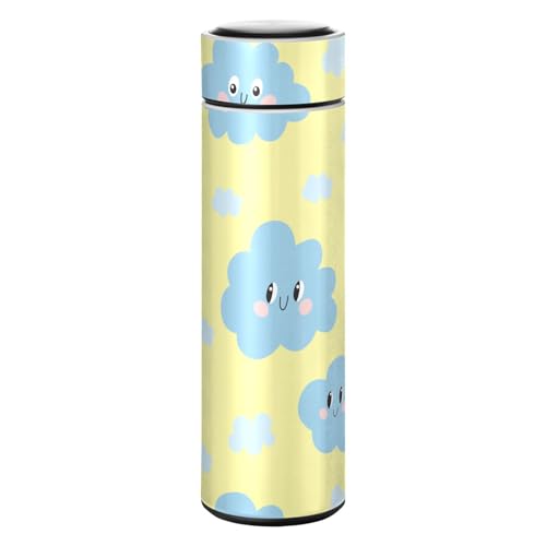 SoreSore 水筒 500ml レディース 保温保冷 8時間 雲 笑顔 ブルー おもしろ 可愛い マグボトル 0.5L メンズ ステンレス 直飲み 真空断熱 大容量 おしゃれ スポーツドリンクボトル 魔法瓶 スリム 洗いやすい 軽量 持ち運び便利 アウ