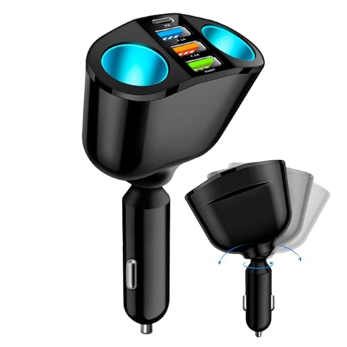 Caricatore splitter per da auto ABS 12 V-24 VCC - per palladio automobilistico con doppie porte USB - Display digitale girevole a 360 gradi per telefono cellulare