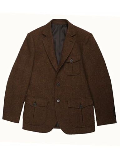Snoly Men's Herringbone Wool Vintage Tweed Hunting Jackets Lightweight Long Sleeve Retro Coats Wool Suit2