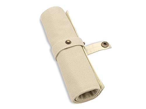 Image of Funny live Pure Color Pen Pencil Wrap Pencils Roll Holder,Simple Retro Style Pen Pouch Bag Coloring Pencils Organizer Holder Colored Pen Paint Brush Storage Pouch (Beige)