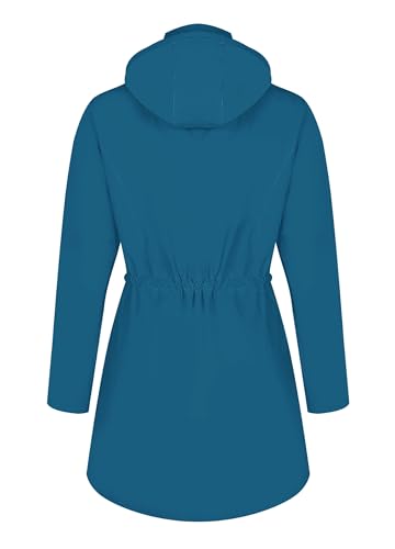 ATLASLAVA Regenjacke Damen Lang Wasserdicht Kapuze Regenmantel übergangsjacke Trenchcoat Outdoor Mantel Petrolblau M