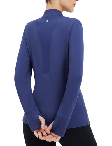 baleaf Thermal Shirts for Women Long Sleeve Fleece Lined Mock Neck Base Layer with Thumb Hole Cold Weather Winter Gear