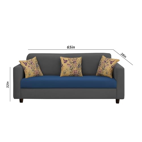 Image of BRAXTON Diane 3 Seater Sofa Set for Living Room (Black Blue Fabric) Premium Fabric Sofa