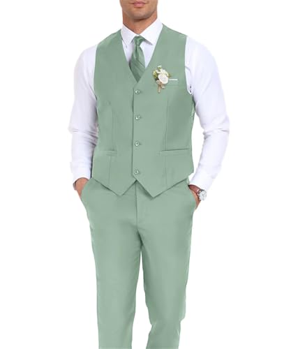 Fxzpiodi Mens 2 Piece Suit Vest Pant Set Slim Fit Casual Solid Waistcoat Vests Pants with Pocket Wedding Prom Suit for Men