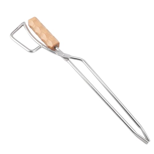 ANKROYU Fireplace Tongs, Stainless Steel Outdoor Firewood Grabber Utensils, Long Handled Firewood Tongs with Wooden Handle for Fire Campfire Firewood Charcoal